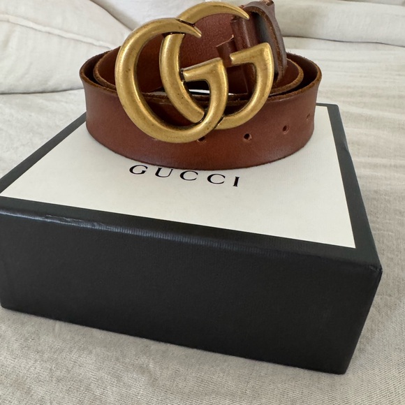 Gucci Accessories - Gucci Brown Leather Belt with Gold Double G Buckle